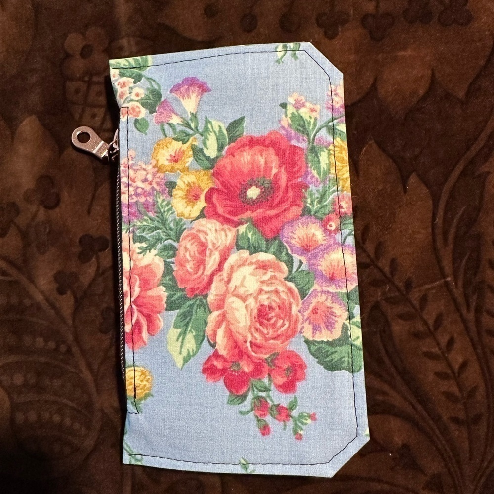 wallet flowers grey card slot zipper pockets handmade purse pal - Picture 7 of 8